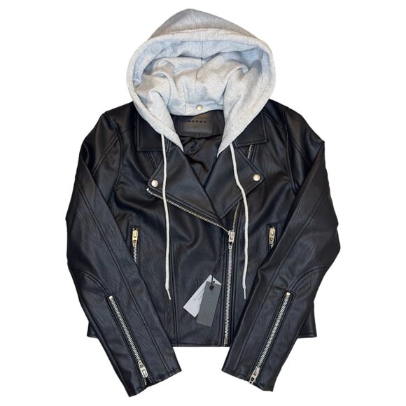 Blank NYC Jackets & Blazers - Blank NYC Women's Faux Leather Hooded Crop Moto Jacket In Black Size Medium